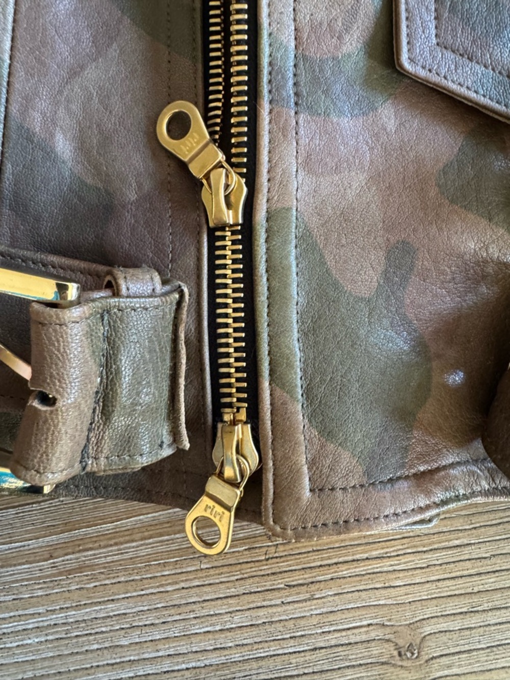Camo Leather Moto Jacket with Gold Hardware from Kardashian closet/2022 or 2023 - Picture 10 of 11